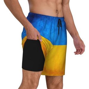 ERSDWRE Oekraïense Vlag Print Strand Shorts Met Zakken Zwembroek Mannen Zwembroek Broek Badmode Voor Surfen Zwemmen, Zwart, S