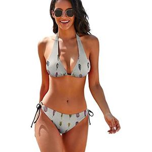 Limosa Veer dames 2-delige bikiniset driehoekige badmode halter string badpakken met stropdas zijkant L