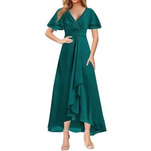 WSEYU Korte Mouw Moeder Van De Bruid Bruidegom Jurken Chiffon Kralen Formele Avond Grootmoeder Jurken Thee Lengte ZM203, Turkoois, 40