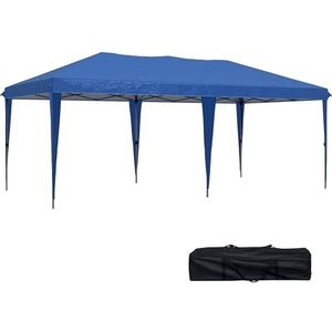 Outsunny Opvouwbare Paviljoen Pop-up Paviljoen ca 6 x 3m Tuinpaviljoen Verstelbare Hoogte UV-bescherming met Tas Stalen Verstevigingen, Oxford, Blauw