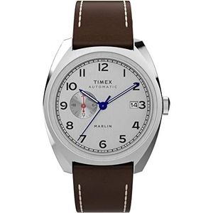 Timex Heren Marlin Sub-Dial Automatisch 39mm Horloge, Bruin/Zilverkleurig, Eén maat, 39 mm Marlin Sub-Dial Automatisch
