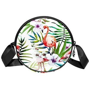 Tropische Witte Blad Flamingo Crossbody Tas Messenger Bag Purse voor Vrouwen, Meerkleurig, 6.7x6.7x2.3 in, Sling Rugzakken