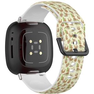 Zachte sportband compatibel met Fitbit Sense/Sense 2 / Versa 4 / Versa 3 (schattige luiaard op geel) siliconen armband accessoire