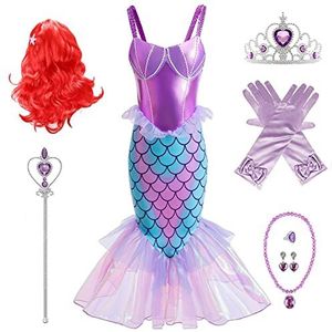 AYIMEIS Meisje Zeemeermin Prinses Jurk met Accessoires Pruik Kinderen Ariel Prinses Kostuum Verjaardagsfeestje Kerst Halloween Carnaval Maskerade Cosplay Aankleden