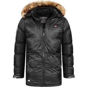 Geographical Norway H-261 Winterjas voor heren, parka, wandeljas met capuchon, zwart, L