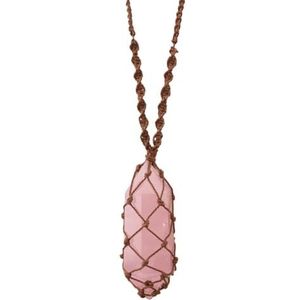 Natuurlijke Kristal Prisma Punt Hanger Ketting for Vrouwen Labradoriet Amethist Geknoopt Geweven Ketting Sieraden Cadeau (Color : Rose Quartz)