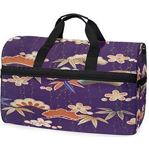 Japanse kunst paarse bloem sport zwemmen gymtas met schoenen compartiment weekender duffel reistassen handtas voor vrouwen meisjes mannen