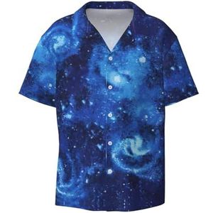 OdDdot Blue Universe Space Galaxy Print Heren Button Down Shirt Korte Mouw Casual Shirt voor Mannen Zomer Business Casual Jurk Shirt, Zwart, M