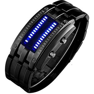 Dames Heren Horloges Mode Nieuwigheid Lava Rood Blauw LED Digitale Roestvrij Staal Zwarte Armband Horloges, Binair - Zwart, armband