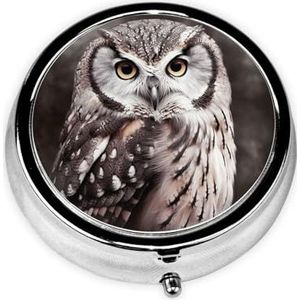 Pillendoos 3 compartimenten ronde kleine pillendoos reizen pillendoos voor portemonnee zak uil metalen geneeskunde organisator draagbare pillencontainer houder om vitamines medicatie supplementen vast