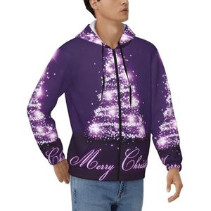 JEJEA Kerst paarse boom print modieuze heren rits hoodies zachte polyester volledige rits dikke sweatshirts, maten S-3xl, Zwart, S