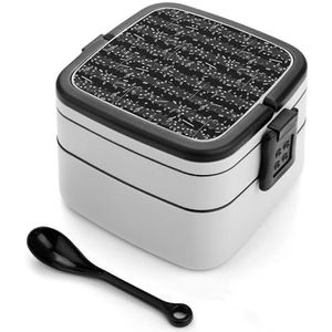 Muzikale Noten Bento Lunch Box Dubbellaags All-in-One Stapelbare Lunch Container Inclusief Lepel met Handvat