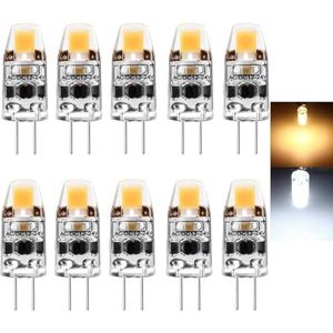 G4 COB led-licht, AC / DC 12V, 360 graden stralingshoek, Bi-Pin Gu4 JC RV COB gloeilamp kristallicht, 15W 20W 30W halogeen 10 stuks (led G4 1W warm wit)