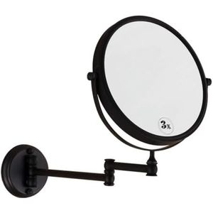 BJKYTMLM Cosmetische spiegel muur gemonteerd, schoonheid make-up spiegel 3x vergroting dubbelzijdige roterende douche ijdelheid spiegel, zwart vierkant _8 inch (kleur: zwart ronde onderkant)