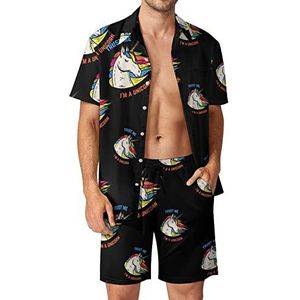 Trust Me I Am A Unicorn Hawaiiaanse bijpassende set voor heren, 2-delige outfits, button-down shirts en shorts voor strandvakantie