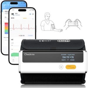Checkme Armfit Plus Bovenarm Bloeddrukmeter met ECG, 30s Automatische Meting, Gratis App Voor Android & Ios, met Beheer Voor Meerdere Gebruikers & Onbeperkte Opslagruimte