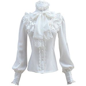 Dames plissé rok ruches chiffon blouse retro Victoriaans Lolita blouse