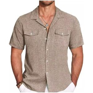 Herenoverhemd Met Korte Mouwen Zomerkleding Herenoverhemd heren t-shirt(Khaki,3XL)