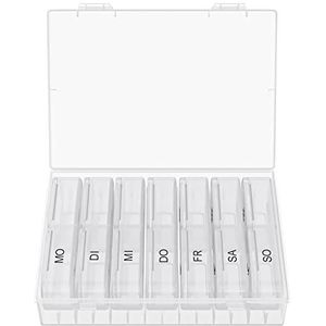 WELLGRO Tablettenbox voor 7 dagen, pillendoos elk 2 vakken per dag, klapdeksel met druksluiting, opbergdoos, BPA-vrije kunststof, kleur: wit