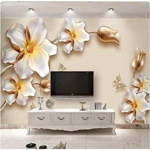 Cubic Eenvoudig Goud Bloem Vlinder 3D Behang Huis Kantoor Home Eetkamer Bank Slaapkamer Woonkamer TV Achtergrond Muur-200cm×140cm