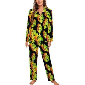 Rasta Lion Crown pyjama met lange mouwen voor vrouwen, klassieke nachtkleding, nachtkleding, zachte pyjamasets