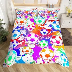 Homemissing Kids voetbal beddengoed set, kingsize kleurrijke dekbedovertrekset voor jongens en tieners, decor sport thema dekbedovertrek set, abstracte spreihoes, slaapkamer tie-dye dekbedovertrek,