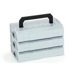 Bosch Sortimo L-BOXX Mini-set, 3 x L Boxx Mini, grijs, met transparant deksel, sorteerdoos voor schroeven en pluggen, eersteklas sorteerdozen voor kleine onderdelen, sorteerdoos, mini, leeg kunststof