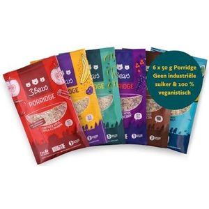 3Bears Porridge Fruitige proeververpakking, 6 x 50 g, lekkere keuze voor een gezond ontbijt, zonder toevoeging van suiker, in de soorten appel/kaneel, kokos, banane/mounn, cacao,