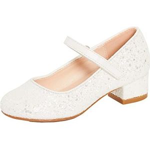 Lora Dora Meisjes Lage Hakken Schoenen Blok Mary Jane Strap 11240 Speciale Gelegenheden Pomp Schoen Patent Zwart, Zilver, Rood, Goud, Fuchsia, Glitter EU 10/28 - UK 2/34, Ivoor Glitter, 13 UK Child