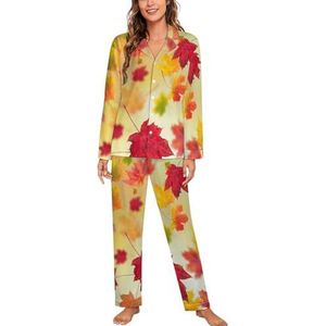 Herfst Esdoornbladeren Lange Mouw Pyjama Sets Voor Vrouwen Klassieke Nachtkleding Nachtkleding Zachte Pjs Lounge Sets