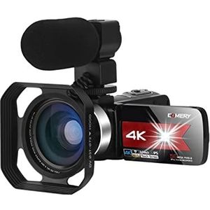 Videocamera Camcorder Videocamera camcorder 4K 56MP WiFi Night Vision Inbuild-in vullicht touchscreen vlogging for vlog-opname webcam digitale cam Multifunctionele vlogcamera(Standard,Red Mic Lens Hoo