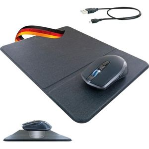 SCHWAIGER -660098- QI Mouse Pad incl. QI-enabled Wireless Mouse | Draadloos opladen | Inductielader | Snel draadloos opladen voor smartphones | Extreem lange batterijduur | 800/1200/1600 DPI