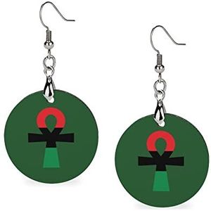 Rood Zwart & Groen Ankh Symbool Mode Leuke Oorbellen Grappig Geschilderd Houten Sieraden Geschenken Voor Vrouwen One Size