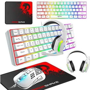 KUIYN gaming toetsenbord en muis set, 60% bedrade compact gaming toetsenbord mini 61 toetsen 11 RGB backlit volledige toetsen anti-ghosting bedrade honingraat optisch model O gaming muis RGB headset muismat voor gamer