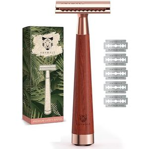ANYMALE® Scheermes roségoud van sandelhout - dames set inclusief 5 ASTRA messen - plasticvrij scheerapparaat voor zacht nat scheren