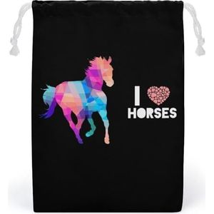 I Love Horses Canvas Trekkoord Zakken Herbruikbare Opbergtas Gedrukt Geschenken Sieraden Case Pouch Organizer Voor Reizen Thuis