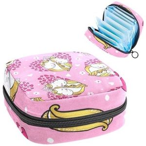 Opbergtas voor maandverband, menstruatiecup zakje tampon tas, menstruatiepads, houder organizer voor vrouwen meisjes, eenhoorn hart roze
