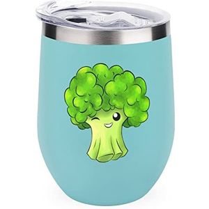 Grappige Cartoon Broccoli Geïsoleerde Tumbler met Deksel Leuke Rvs Koffie Mok Duurzaam Thee Cup Reizen Mok Groene Stijl