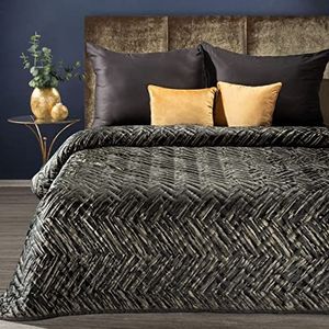 Sprei, bedsprei, elegante sofadeken, zachte deken, fluwelen deken, glans (zwart+goud, 170 x 210 cm)