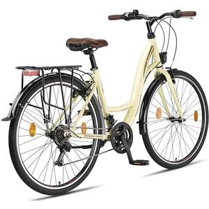 Licorne Bike Stella Premium City Bike in 28 inch: fiets voor meisjes, jongens, dames en heren, Shimano 21 versnellingen, Nederlandse fiets, beige