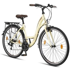 Licorne Bike Stella Premium City Bike in 28 inch: fiets voor meisjes, jongens, dames en heren, Shimano 21 versnellingen, Nederlandse fiets, beige