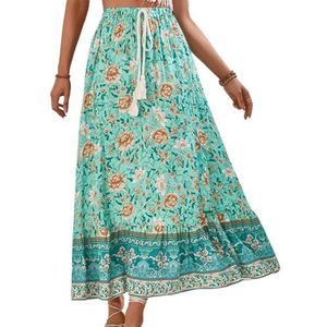 Lange zwierige rok Hoge taille rok Lange A-lijn Womens lange rokken Boho voor feest strandvakantie rok Vintage lange rokken
