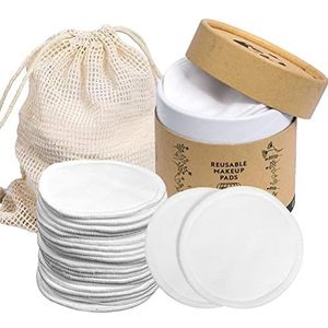 20 Stuks Herbruikbare Make-up Remover Pads Bamboe Wasbare Gezichtswas Reinigingsrondes met Waszak en Ronde Doos voor Opslag (white)