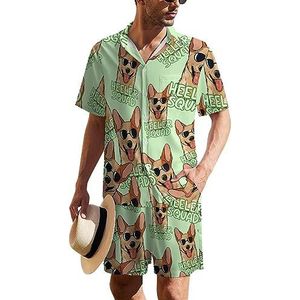 Cool Dog Head Hawaiiaanse pak voor heren, set van 2 stuks, strandoutfit, shirt en korte broek, bijpassende set