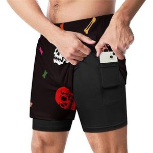 Veelkleurige Menselijke Schedels En Botten Grappige Zwembroek Met Compressie Liner & Pocket Voor Mannen Board Zwemmen Sport Shorts