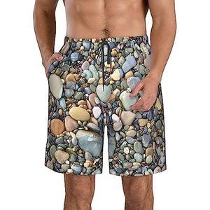 PHTZEZFC Pretty Stones Print strandshorts voor heren, zomershorts met sneldrogende technologie, licht en casual, Wit, XL