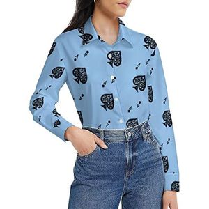 Vintage poker Ace of Spades damesshirt met lange mouwen button down blouse casual werk shirts tops S