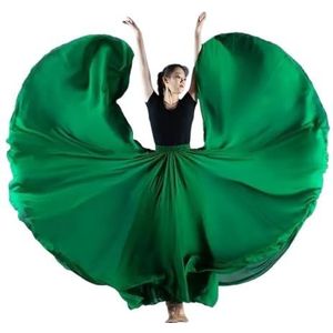 Flamencorok for vrouwen, 720 graden, volle cirkelvormige swingrok, Spaans danskostuum, volwassen, vloeiende, geplooide gelaagde rok for optredens, Halloweenfeest, rode krijtthema-outfit(Dark green_S)
