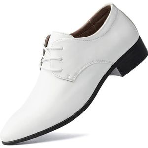 Kanggrei Heren formele Oxford veterschoenen met puntige neus van PU leer klassieke jurk schoenen for heren bruiloft slipvaste rubberen zool derby schoenen(White,41 EU)