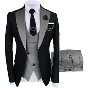 DDSP Kostuum Slim Fit Mannen Pakken Slim Fit Zakelijke Pakken Bruidegom Zwarte Tuxedos Voor Formele Bruiloft Pakken Jas Pant Vest 3 Stuks (Kleur: Bruin, Maat: L.)